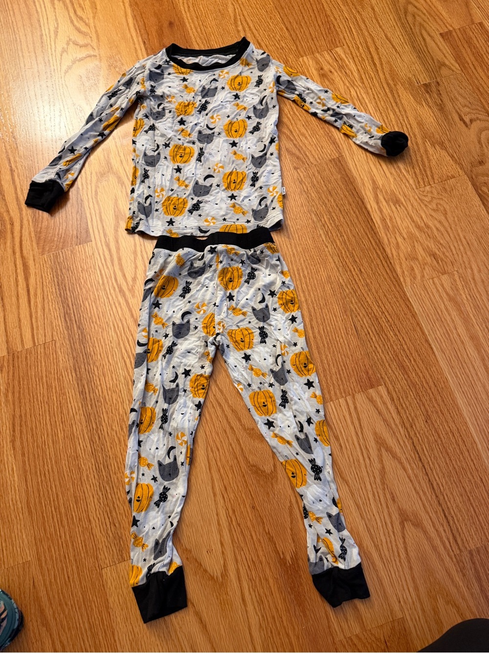 Little Sleepies Gray and Yellow Pumpkin & Bat Pajama Set